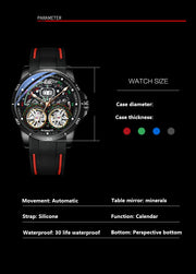 AILANG Men's Automatic Mechanical Watch – Hollow Luminous Dial, Calendar