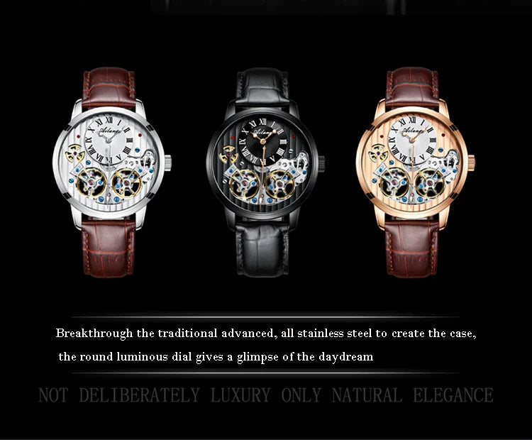 AILANG Men's Double Tourbillon Automatic Watch – Stainless Steel Strap