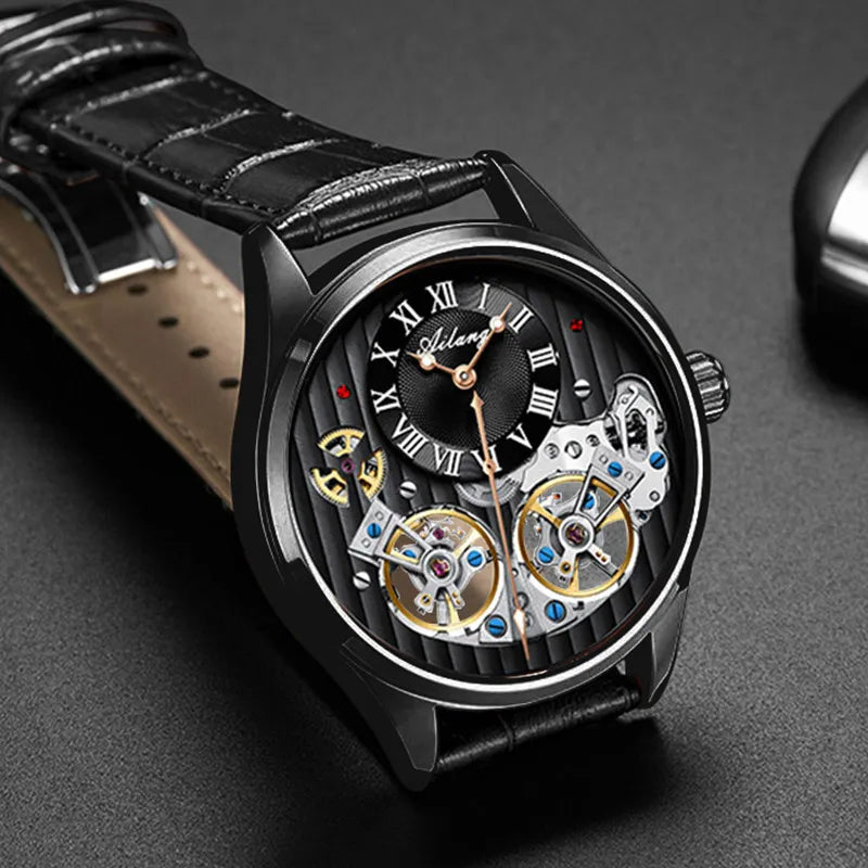 AILANG Men's Double Tourbillon Automatic Watch – Stainless Steel Strap