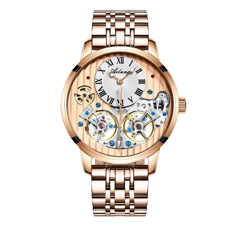AILANG Men's Double Tourbillon Automatic Watch – Stainless Steel Strap