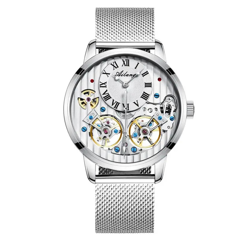 AILANG Men's Double Tourbillon Automatic Watch – Stainless Steel Strap