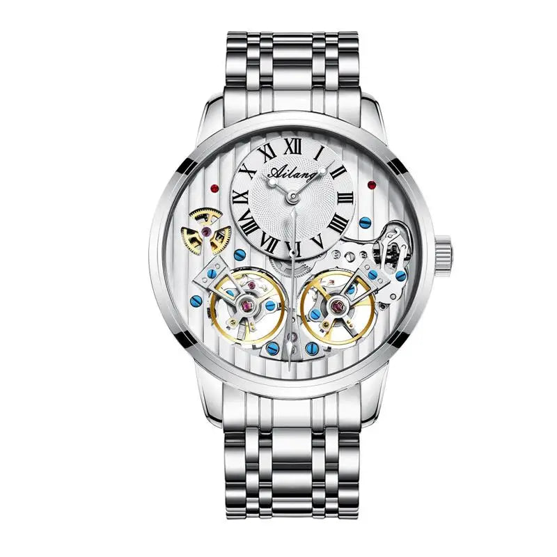 AILANG Men's Double Tourbillon Automatic Watch – Stainless Steel Strap
