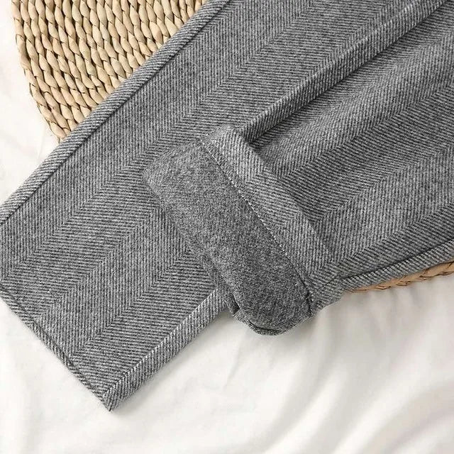 Women's High-Waist Harem Trousers – Wool-Blend Pencil Pants