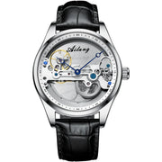AILANG Men's Hollow Automatic Mechanical Watch – Black Leather, Skeleton Dial