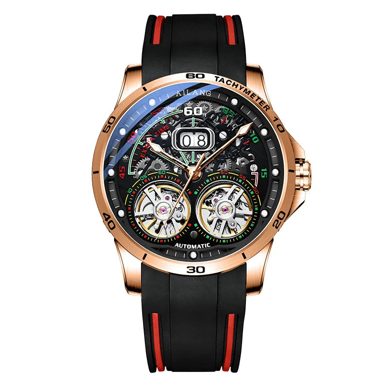 AILANG Men's Automatic Mechanical Watch – Hollow Luminous Dial, Calendar