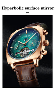 AILANG Men's Automatic Mechanical Watch – Hollow Dial, Calendar, Leather Strap