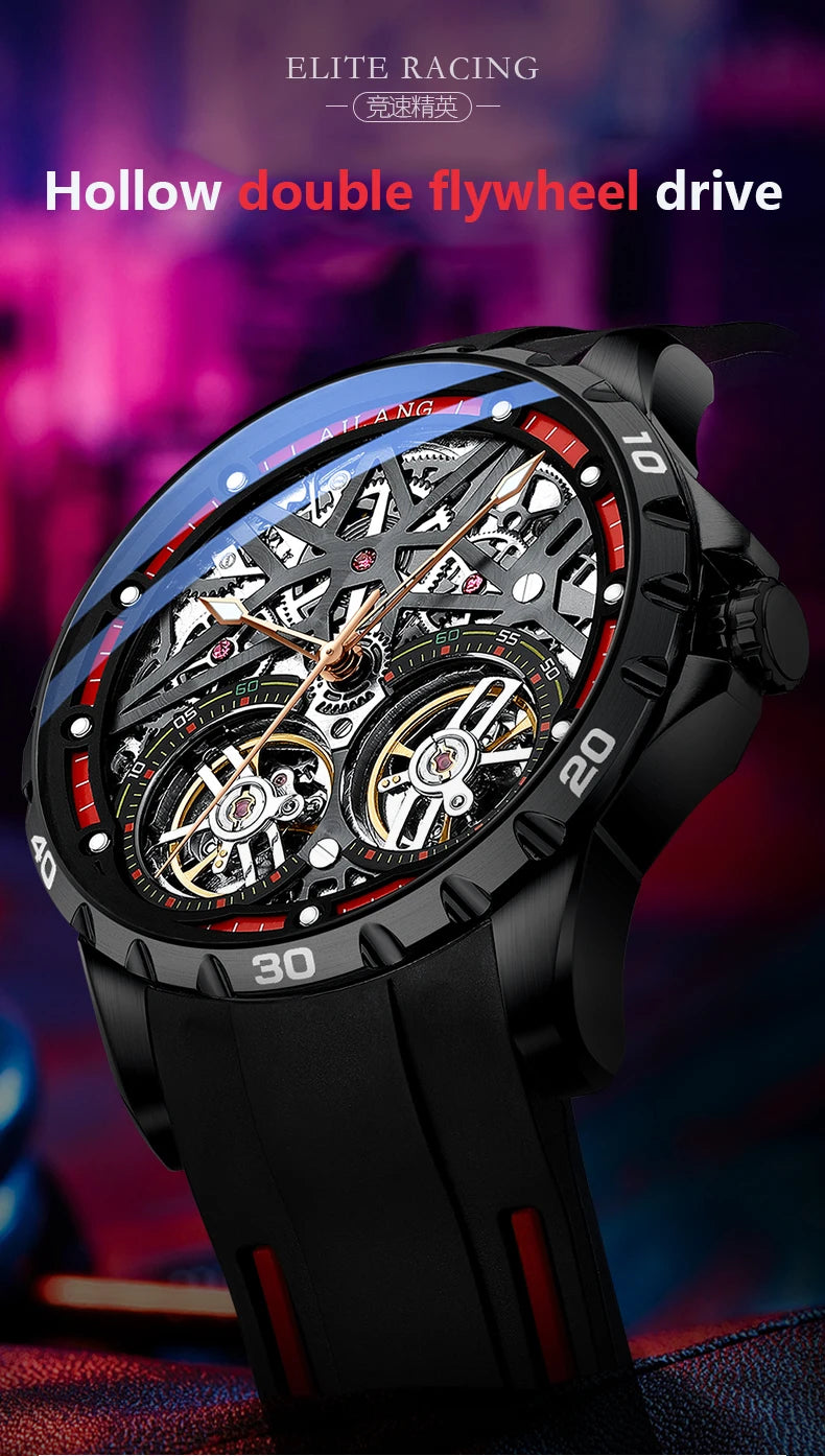 AILANG Men's Sports Automatic Tourbillon Skeleton Watch – Silicone Strap