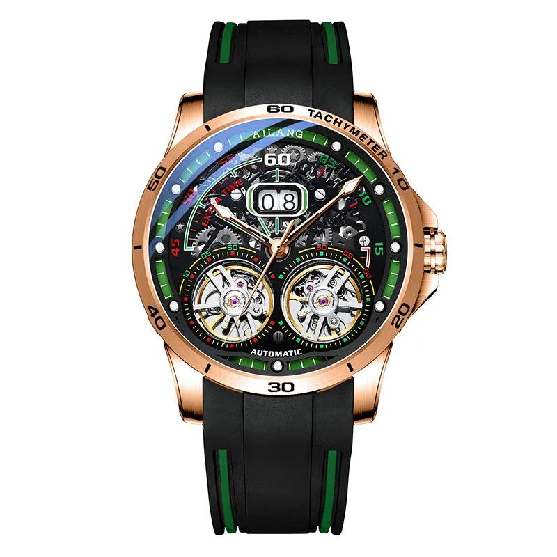 AILANG Men's Automatic Mechanical Watch – Hollow Luminous Dial, Calendar