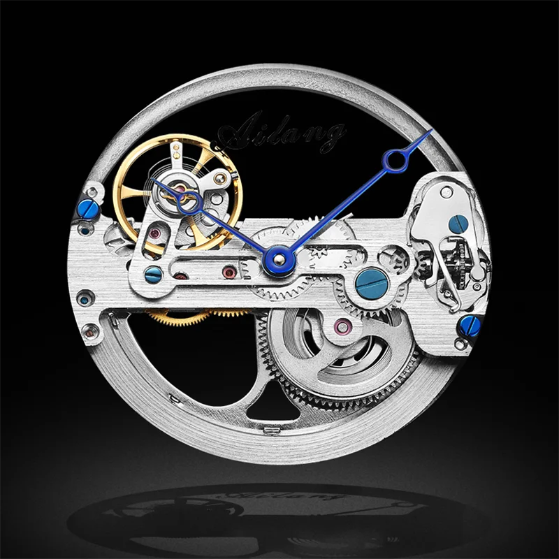 AILANG Men's Hollow Automatic Mechanical Watch – Black Leather, Skeleton Dial