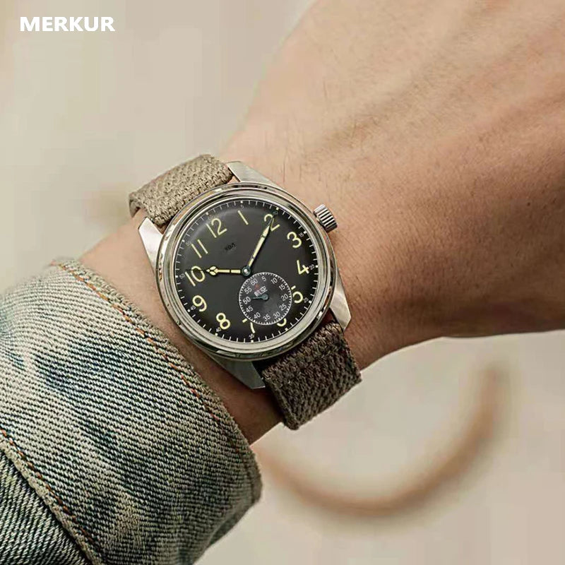 Merkur Men's Bronze Military Watch – Hand-Wound, Sub-Second Dial