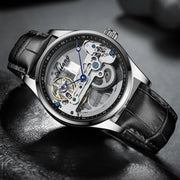 AILANG Men's Hollow Automatic Mechanical Watch – Black Leather, Skeleton Dial