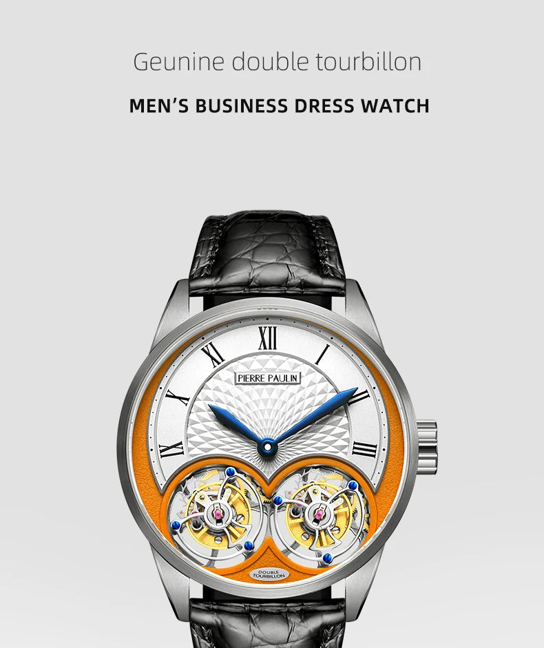 Merkur Men's Genuine Double Tourbillon Watch – Manual, Luxury Formal