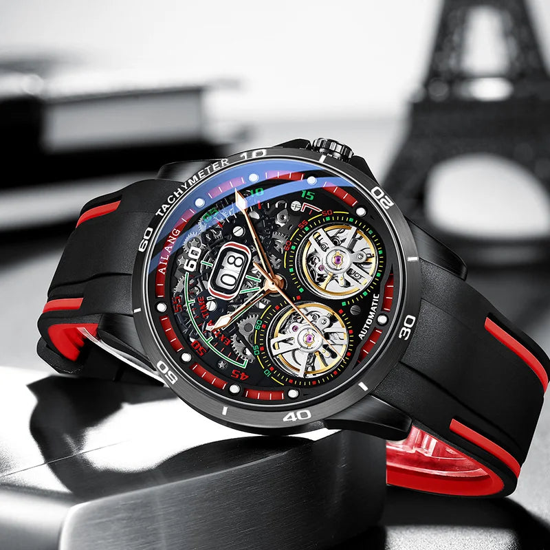 AILANG Men's Automatic Mechanical Watch – Hollow Luminous Dial, Calendar