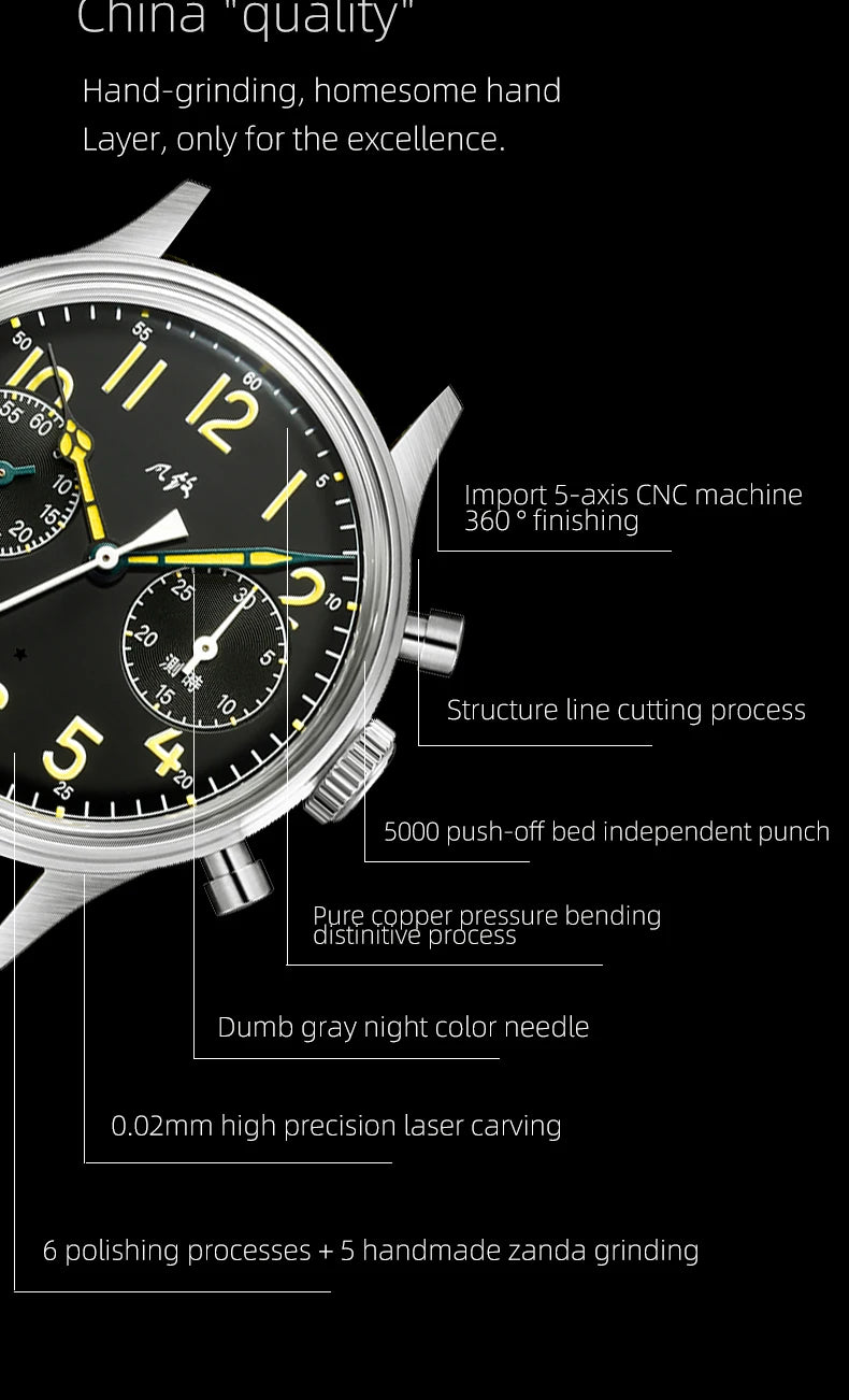 Merkur Men's Retro Chronograph Watch – Vintage 70s, Sapphire, 38mm