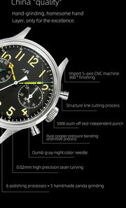 Merkur Men's Retro Chronograph Watch – Vintage 70s, Sapphire, 38mm