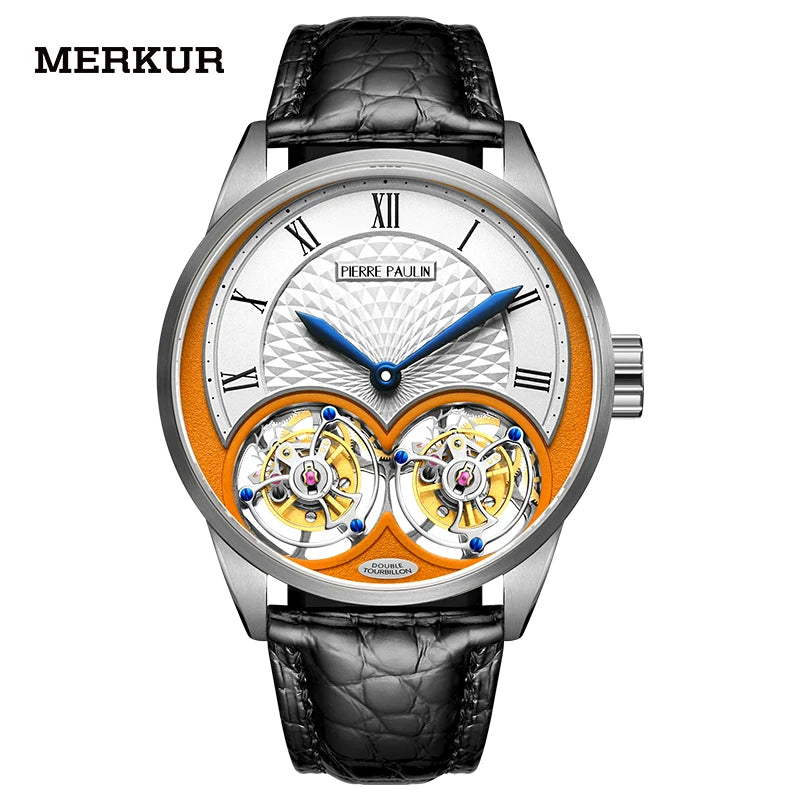 Merkur Men's Genuine Double Tourbillon Watch – Manual, Luxury Formal