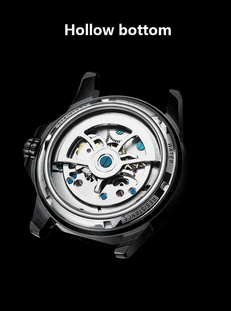 AILANG Men's Automatic Mechanical Watch – Hollow Luminous Dial, Calendar