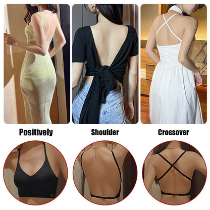 Women Invisible Bra Deep U Plunge Bras Backless Top for Dresses Sexy Lingerie with Transparent Strap Push Up Strapless Underwear
