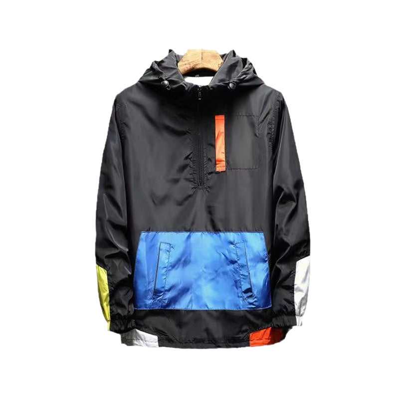 Men's Korean Colour-Block Hooded Jacket - Loose Fit