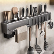 Wall-Mounted Knife Holder & Kitchen Organiser — No-Drill Rack with Hooks