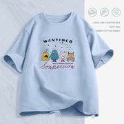 Women's Cartoon Print T-Shirt — Loose Short-Sleeve Round-Neck Summer Top