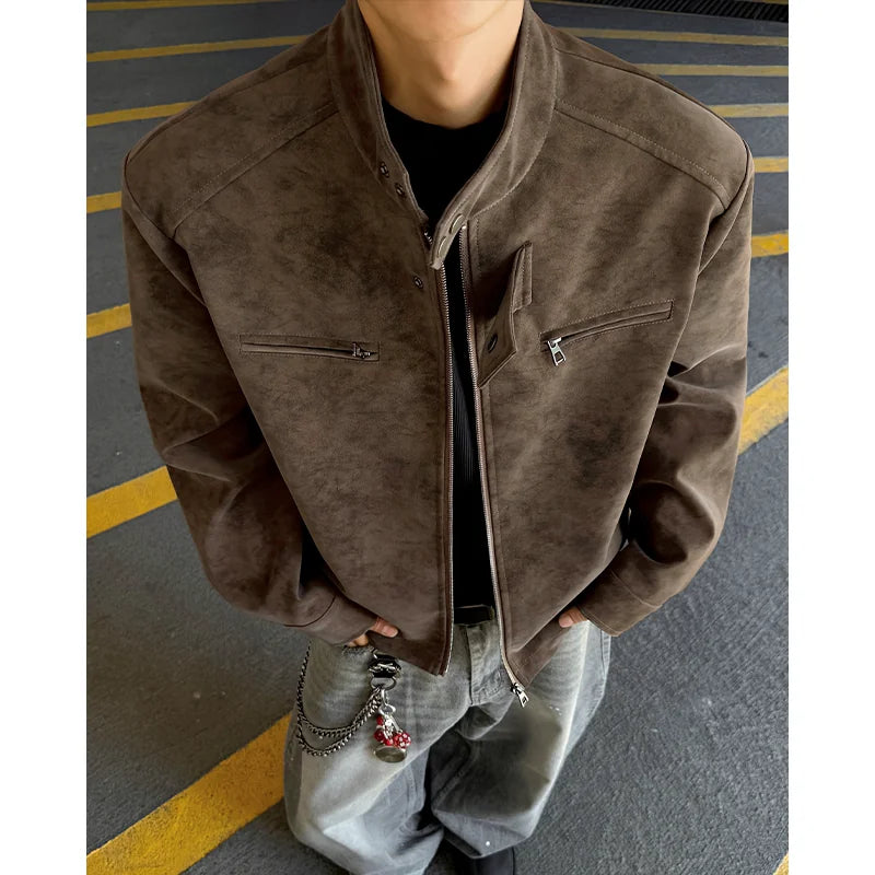 Men's Vintage Motorcycle Faux Leather Jacket - Padded