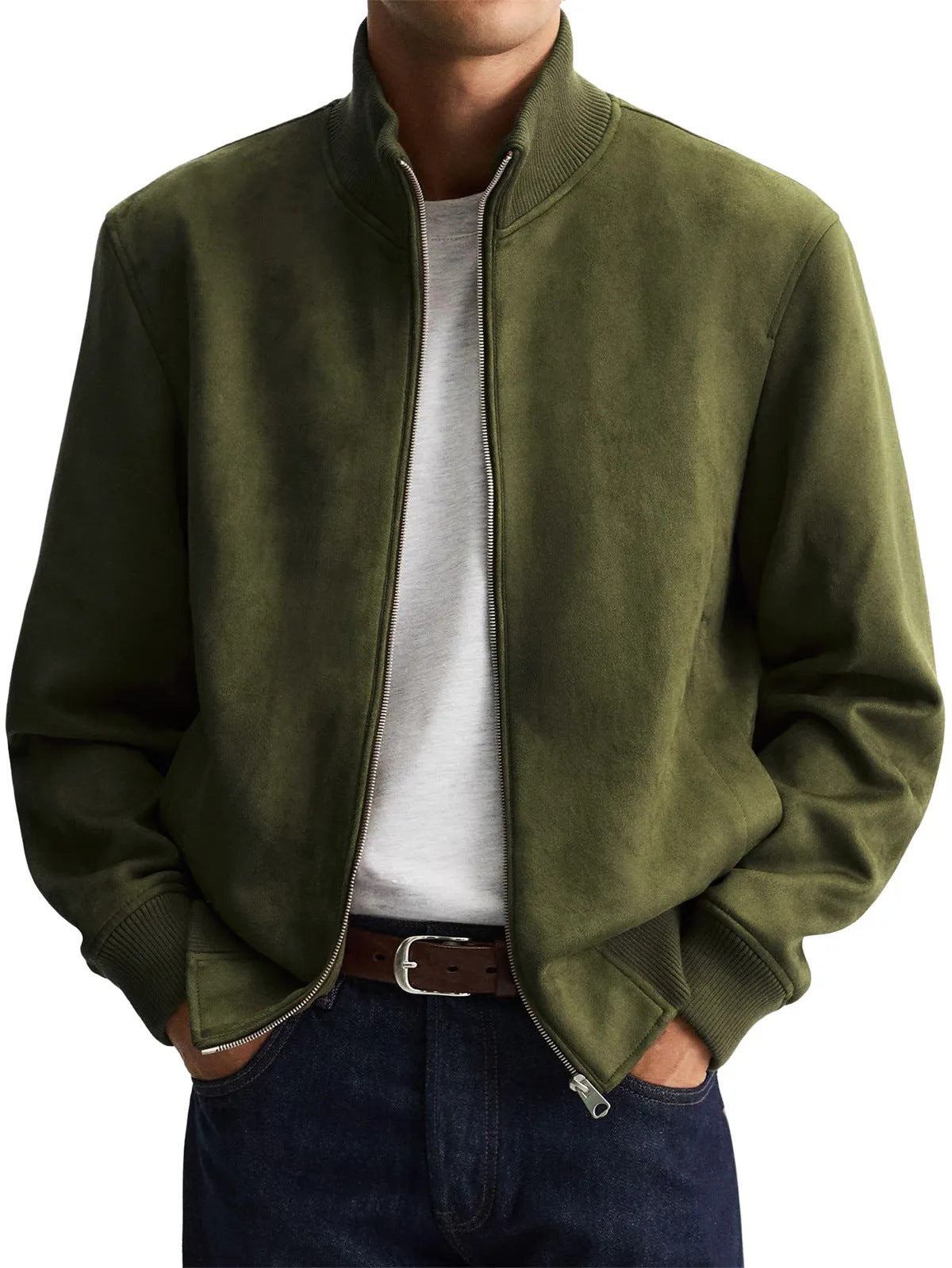 Men's Business Casual Jacket - Stand Collar, Zip Front