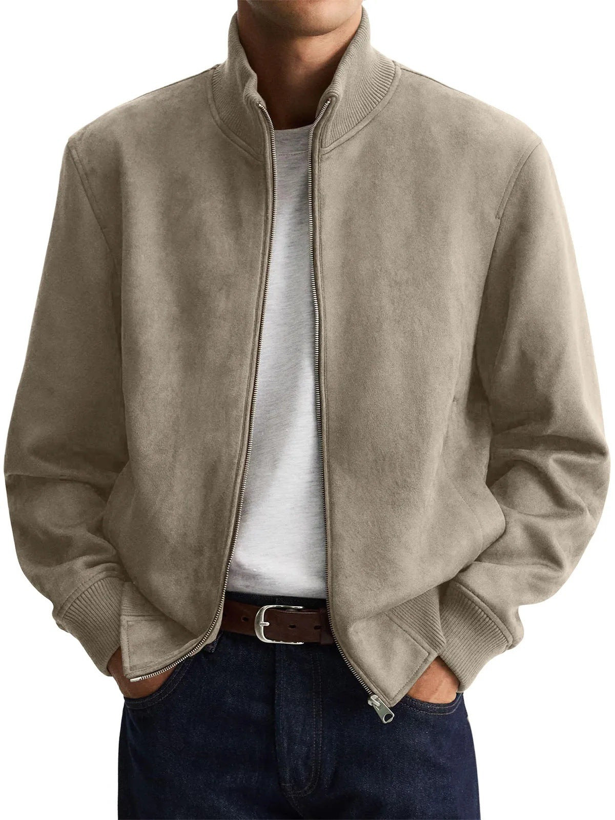 Men's Business Casual Jacket - Stand Collar, Zip Front