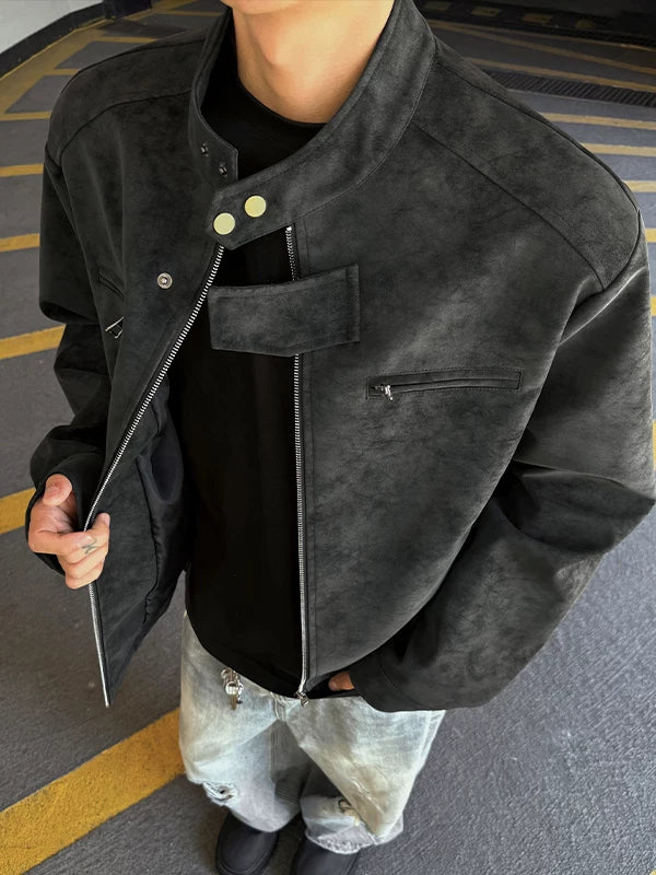 Men's Vintage Motorcycle Faux Leather Jacket - Padded