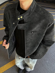 Men's Vintage Motorcycle Faux Leather Jacket - Padded