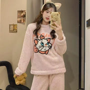 Women's Coral Fleece Pyjama Set — Warm Flannel Winter Loungewear