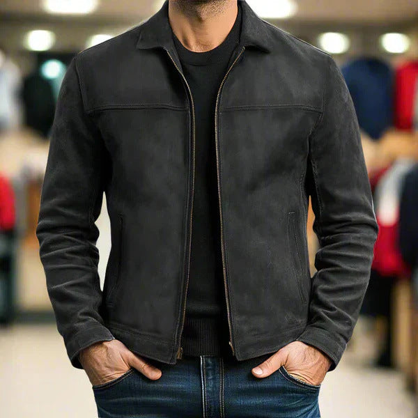 Men's Lapel Leather-Look Jacket - Casual Autumn