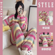 Women's Kitten Print Pyjama Suit — Thick Coral Velvet Fleece Loungewear