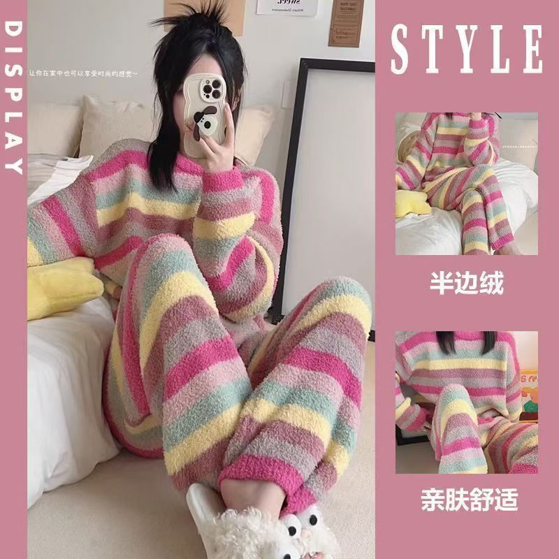 Women's Kitten Print Pyjama Suit — Thick Coral Velvet Fleece Loungewear - photo 16