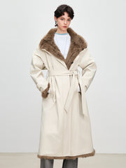 Women's Reversible Fur-Lined Long Coat - Rabbit Fur Inner