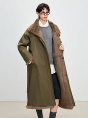 Women's Reversible Fur-Lined Long Coat - Rabbit Fur Inner