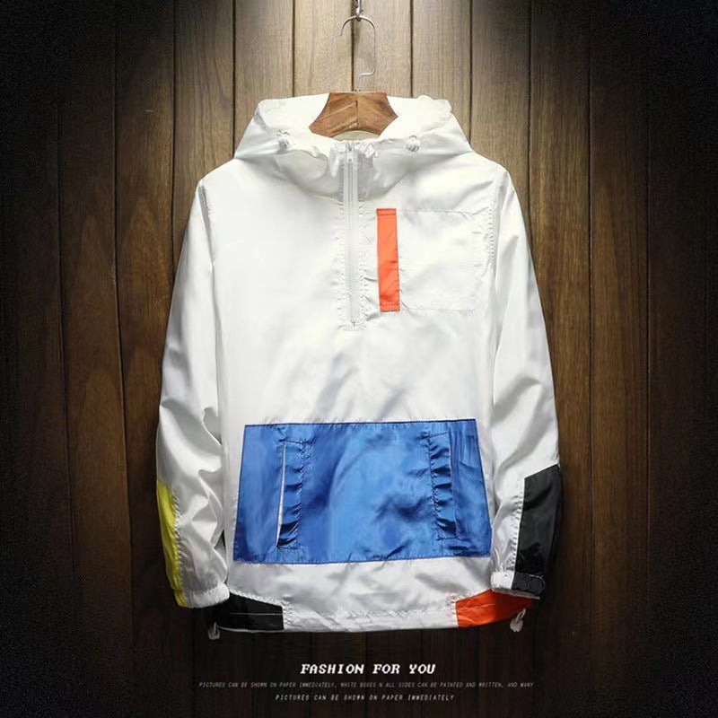Men's Korean Colour-Block Hooded Jacket - Loose Fit