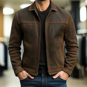 Men's Lapel Leather-Look Jacket - Casual Autumn