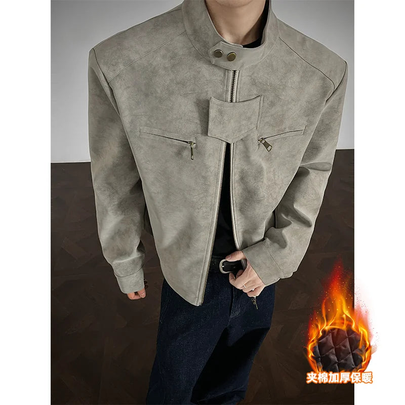 Men's Vintage Motorcycle Faux Leather Jacket - Padded