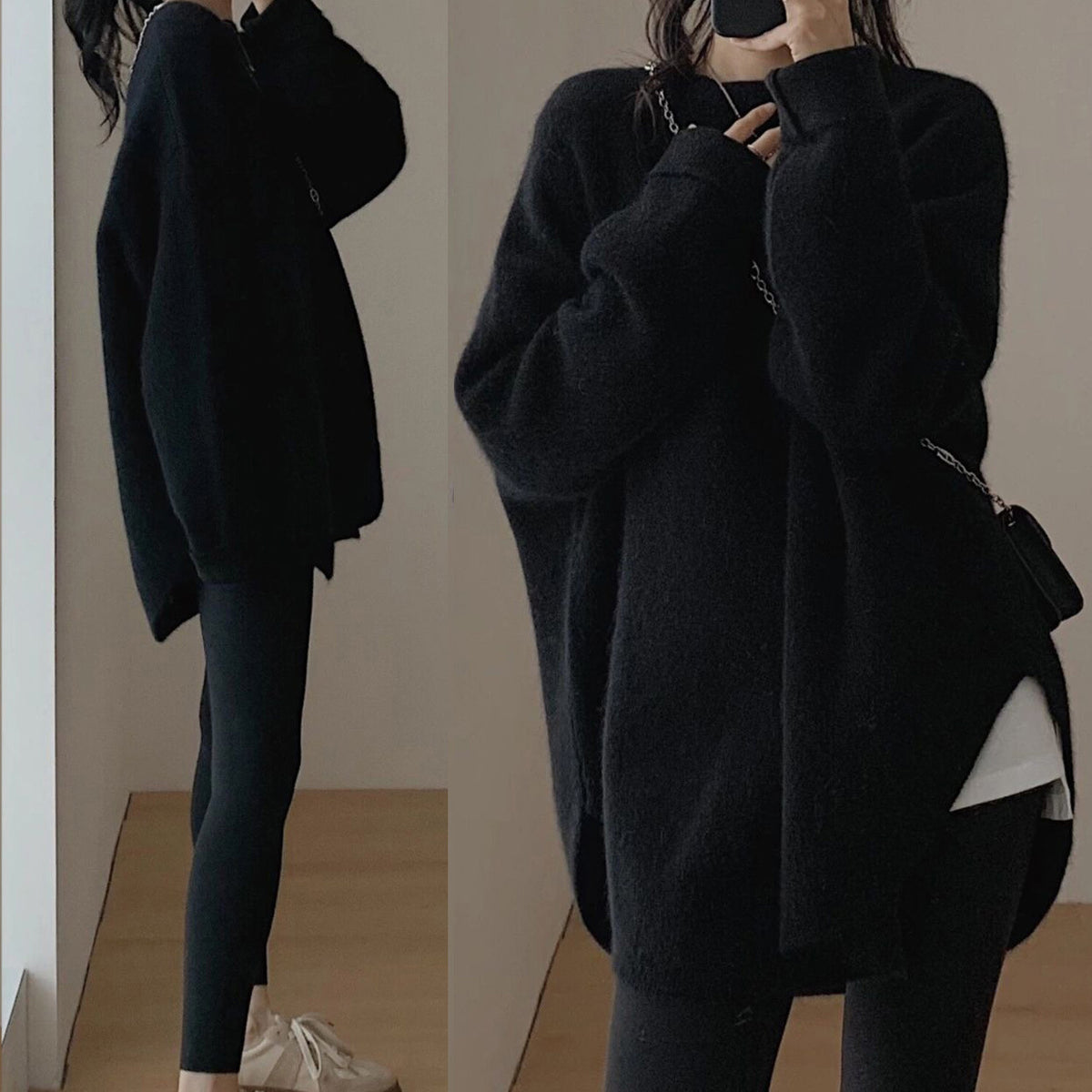 Women's French Knit Pullover — Mid-Length Loose Lazy-Style Sweater