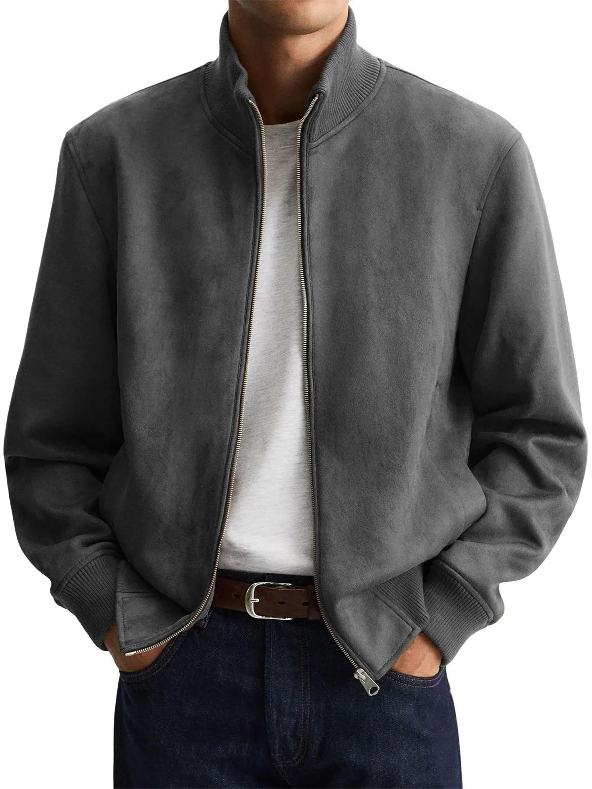 Men's Business Casual Jacket - Stand Collar, Zip Front