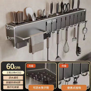 Wall-Mounted Knife Holder & Kitchen Organiser — No-Drill Rack with Hooks