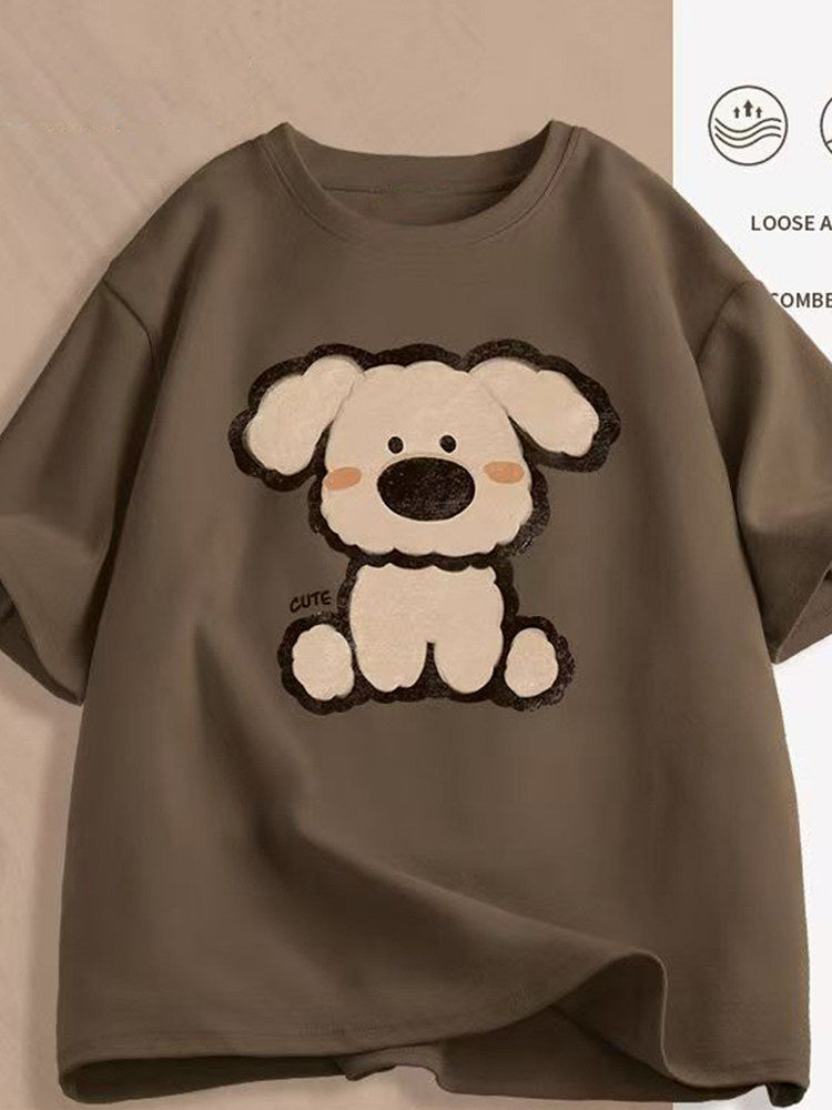 Women's Cartoon Print T-Shirt — Loose Short-Sleeve Round-Neck Summer Top