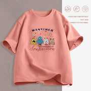 Women's Cartoon Print T-Shirt — Loose Short-Sleeve Round-Neck Summer Top