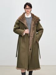 Women's Reversible Fur-Lined Long Coat - Rabbit Fur Inner