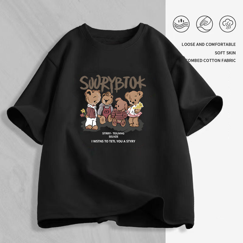 Women's Cartoon Print T-Shirt — Loose Short-Sleeve Round-Neck Summer Top