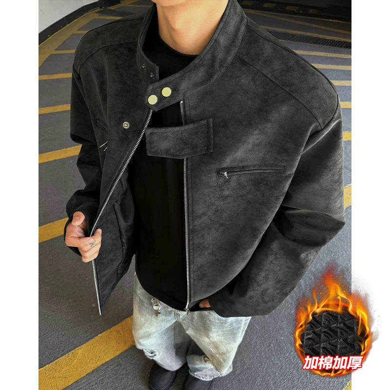 Men's Vintage Motorcycle Faux Leather Jacket - Padded