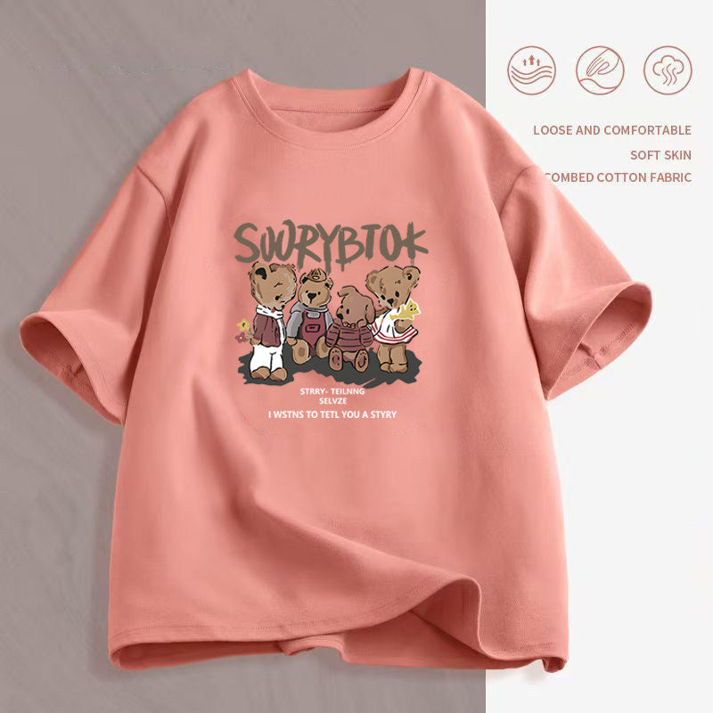 Women's Cartoon Print T-Shirt — Loose Short-Sleeve Round-Neck Summer Top