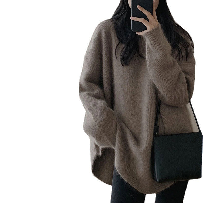 Women's French Knit Pullover — Mid-Length Loose Lazy-Style Sweater