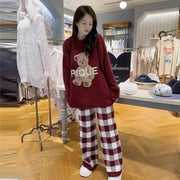Women's Kitten Print Pyjama Suit — Thick Coral Velvet Fleece Loungewear